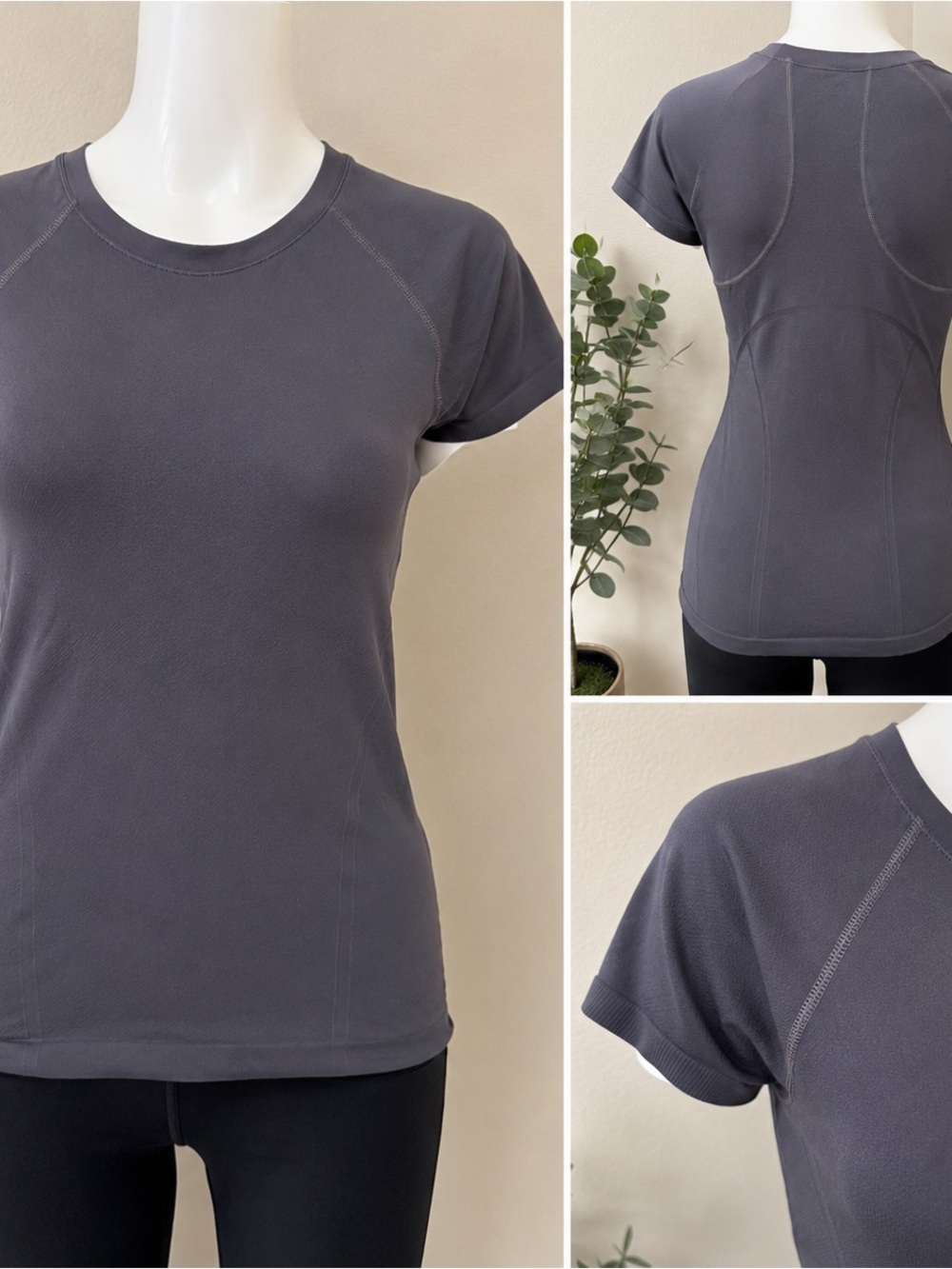 Athleta Women’s Charcoal Gray Short Sleeve Performance Athletic Top Sz L